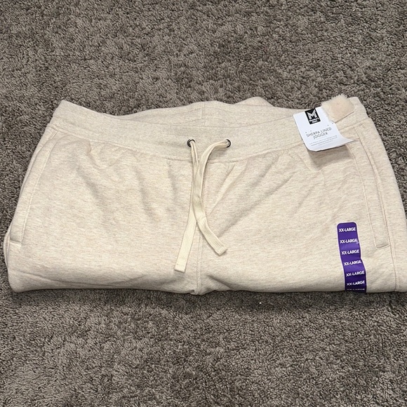 Cream Track Pants with Elastic Waistband and Drawstring - Picture 1 of 6